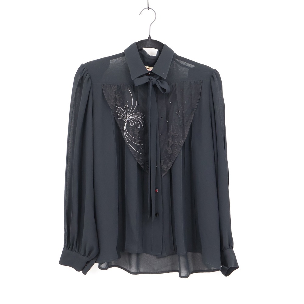 Victor Paris Chiffon Top Women 1X Black Vintage Office Goth Whimsigoth Dark Twee